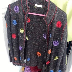Hand Embroidered Funky Sweater, fits like a medium! Zip up